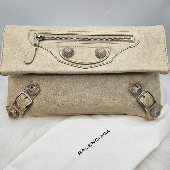 Balenciaga  Neutral Beige Leather Clutch - Picture 1 of 17